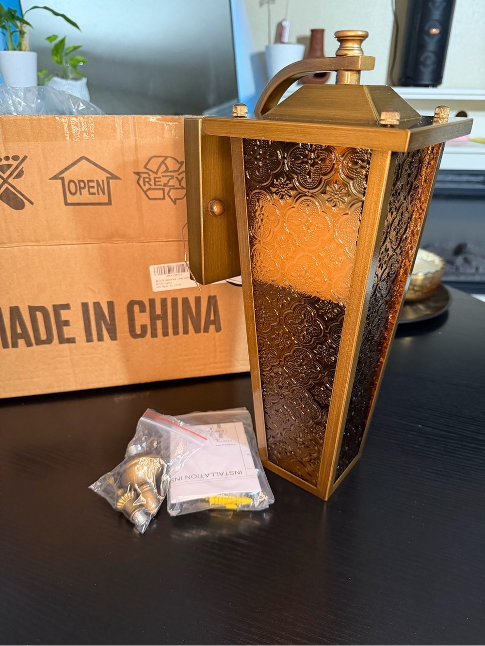 Outdoor Wall Lantern Light - Antique Gold Finish